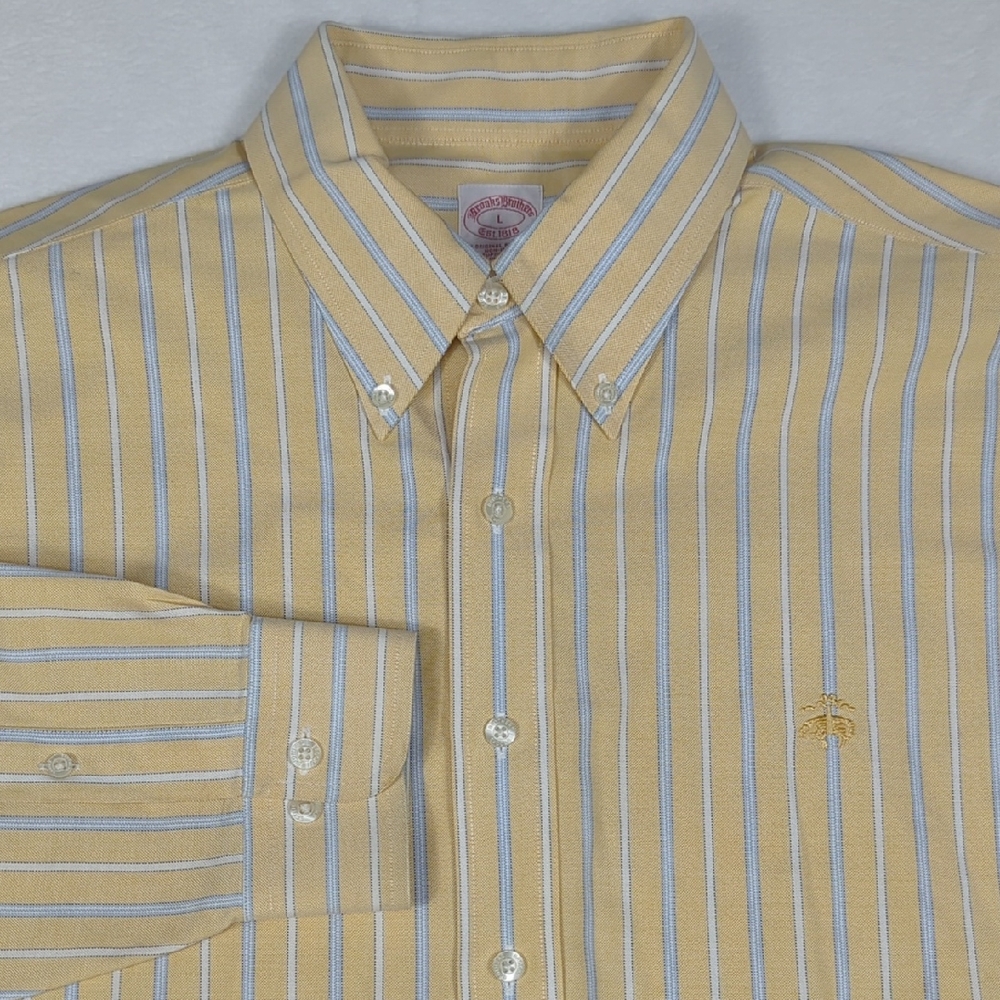 Brooks Brothers Yellow and Blue Striped Long Sleeve Button-down Mens Size Large‎